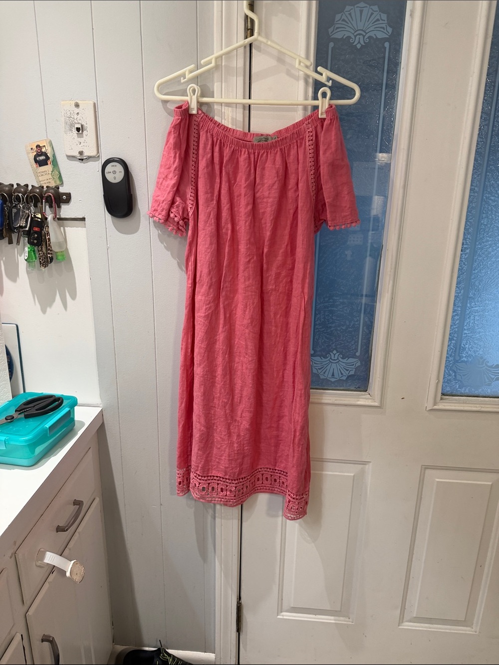 Pink Off-Shoulder Crochet Hem Women’s Dress
